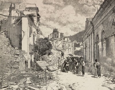 Entre las ruinas tras el terremoto en la estación balnearia de Balliazzi, Italia de Unknown artist