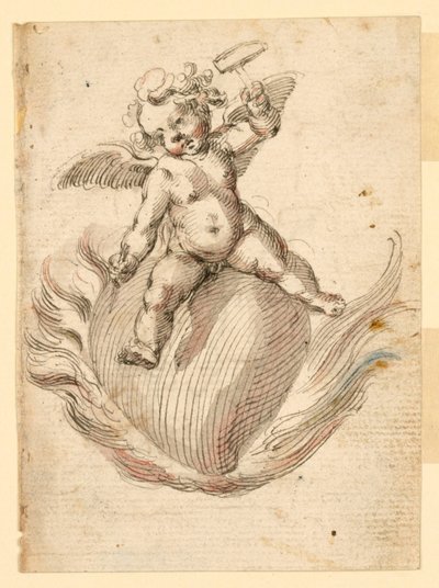 Un ángel martillando un cincel en una bestia ardiente de Unknown artist
