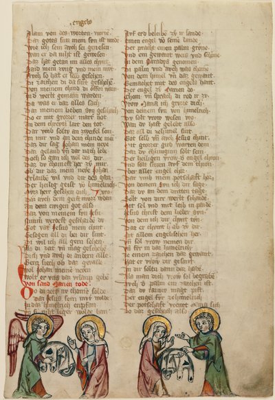 Un ángel presenta a la Virgen la túnica mortuoria de Cristo; la Virgen muestra la túnica a San Juan de Unknown artist