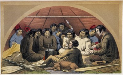 Visita de un indio a Otelne en su tienda - en "Exploration of the Labrador Peninsula" de Hind, Londres de Unknown artist