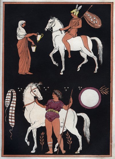 Grecia antigua - Forma de montar un caballo - grabado de “Usi e Costumi di Tutti i Popoli dell