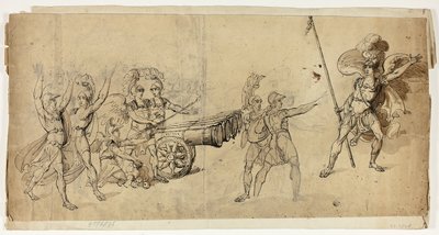 Artillería angélica (recto); Escena de batalla (verso) de Unknown artist