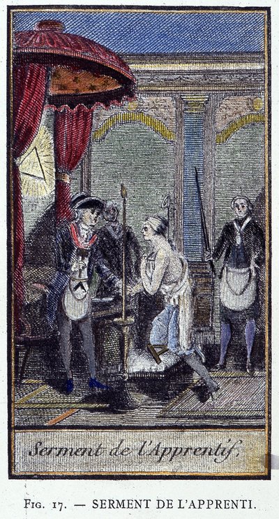 Juramento del aprendiz - de un grabado de la "Masonería Adonhiramita" por un caballero de todas las órdenes masónicas de Unknown artist