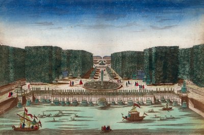 Aquae Lapsus in Hortis Versalicis - Vista óptica que representa las cascadas de Versalles en el siglo XVIII - Ilustración alrededor de 1760 de Unknown artist