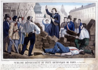 El arzobispo Denis Affre cruzó las barricadas para encontrarse con los insurgentes, 25 de junio de Unknown artist