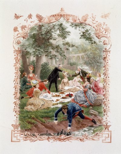 Picnic aristocrático en los jardines del castillo de Versalles de Unknown artist