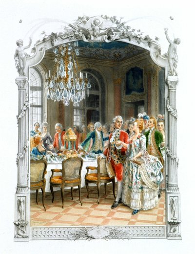 Aristócratas en la mesa en el siglo XVII - en "Una mujer de calidad en el siglo pasado" de Unknown artist