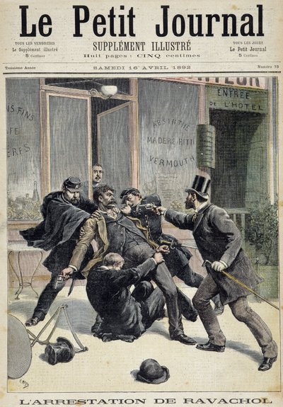 Arresto del anarquista Francois Koenigstein, conocido como Ravachol (por el nombre de su madre) (1859 - 1892). En "Le petit journal" 16/04/1892 Colección privada de Unknown artist