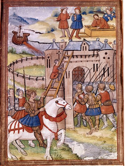 Asalto a un castillo. Episodio de la Guerra de los 100 Años. Manuscrito del siglo XVI. Biblioteca Victoria y Alberto, Londres de Unknown artist