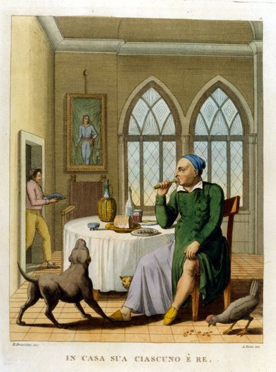 “En casa, todos son reyes.” Ilustración de una colección de proverbios del siglo XVIII de Unknown artist