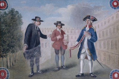 Aux trois ordres. Cartel de un comerciante de escarapelas en el Palais-Royal. Palais-Royal de Unknown artist