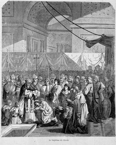 Bautismo de Clovis por Anastase II en la Catedral de Reims el 25 de diciembre de 498 - en 