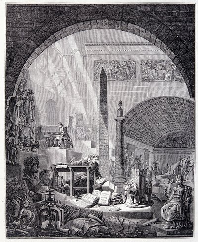 Barón Dominique Vivant-Denon en su oficina, rodeado de objetos de arte y Napoleón de Unknown artist