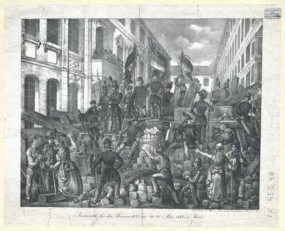 Barricada en la universidad el 26 de mayo de 1848 en Viena de Unknown artist