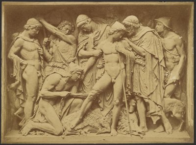 [Bajo relieve de hombres y jabalí muerto] de Unknown artist