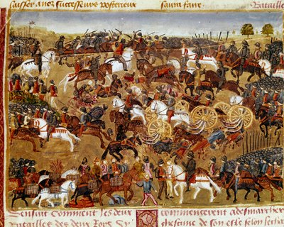 Escena de batalla Miniatura del “Libro de los Hechos de Alejandro Magno” de Quinto Curcio Rufo (siglo I) de Unknown artist