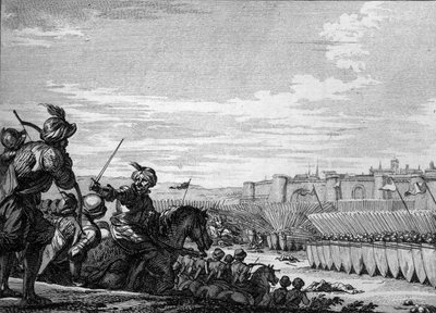Batalla de Poitiers entre el ejército de Carlos Martel y los sarracenos, 732. Grabado del siglo XVIII de Unknown artist