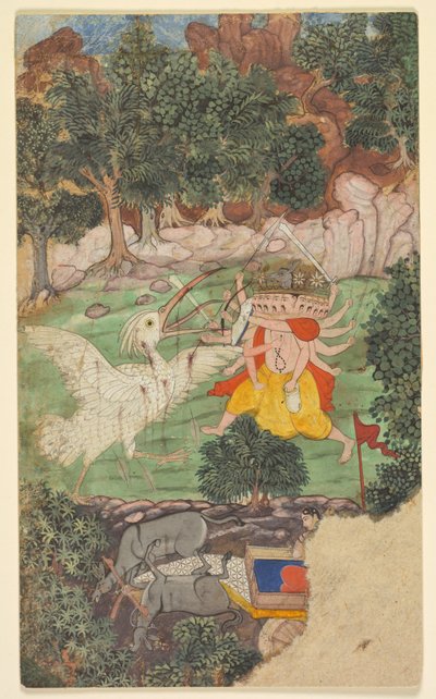 Batalla de Ravana y Jatayu, de sarga (capítulo) 49 del Aranya-kanda (Libro del bosque) de un Ramayana (Viaje de Rama) de Valmiki (indio, activo c. mediados de 1000 a. C.) de Unknown artist