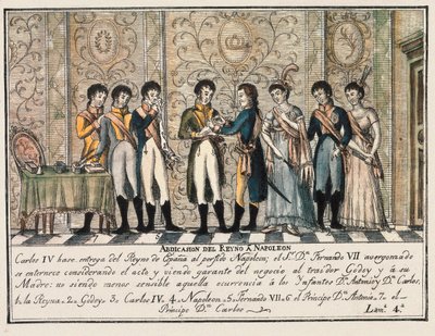 Entrevista de Bayona en 1808 tras la insurrección de Aranjuez, que vio la abdicación del Rey Carlos IV de España ceder el trono a Napoleón I antes de su hijo Fernando VII de Unknown artist