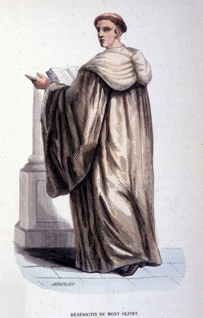Benedictino del Monte Oliveto. Grabado de un álbum sobre órdenes religiosas, París de Unknown artist