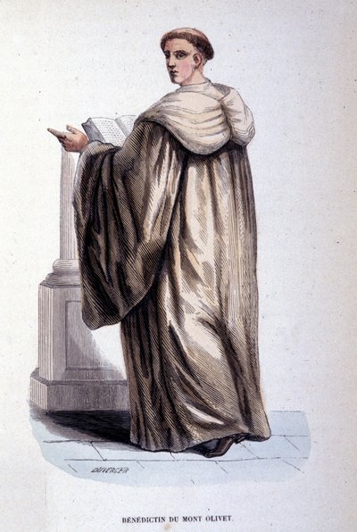 Benedictina del Monte Oliveto u Olivetana, orden religiosa fundada en Siena en el siglo XIV. Grabado del siglo XIX. Colección privada, Milán. de Unknown artist