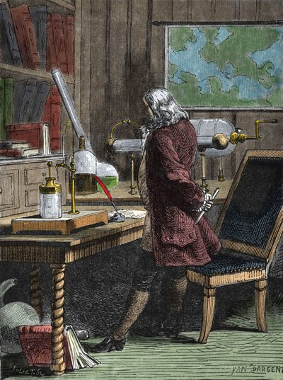Benjamin Franklin (1706-1790), filósofo, físico y embajador estadounidense en su laboratorio en Filadelfia de Unknown artist