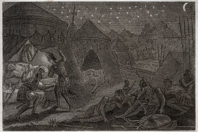 Biblia de Royaumont, Antiguo Testamento: David salva a Saúl. David tiene a Saúl en sus manos, pero no lo hiere. Solo toma la lanza y su copa. Ilustración de 1811. de Unknown artist
