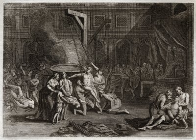 Biblia de Royaumont, Antiguo Testamento: Martirio de los Macabeos. Los siete hermanos Macabeos son martirizados en lugar de traicionar su propia fe. Ilustración de 1811. de Unknown artist