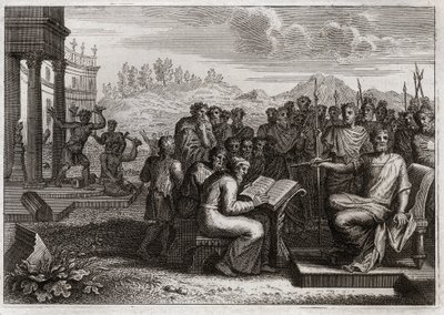 Biblia de Royaumont, Antiguo Testamento: Piedad de Josías. Josías, rey de Judá, restaura el culto a Dios en su reino y supera en virtud a todos los reyes sus predecesores. Ilustración de 1811 de Unknown artist