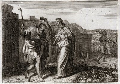 Biblia de Royaumont, Antiguo Testamento: Rito de Saúl. Samuel, por orden de Dios, ungió a Saúl como rey de los judíos. Ilustración de 1811. de Unknown artist