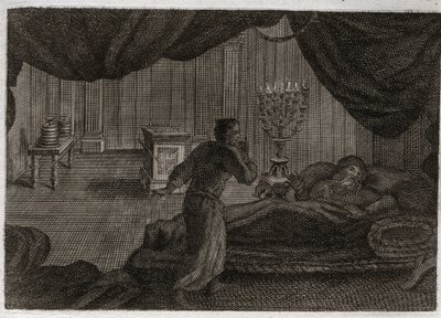 Biblia de Royaumont, Antiguo Testamento: Samuel entrega a Elí. Ana consagra al pequeño Samuel al Señor y lo entrega al sumo sacerdote Elí. Samuel, que escucha la voz del Señor llamándolo en medio de la noche, piensa que es su mentor. Ilustración de 1811. de Unknown artist