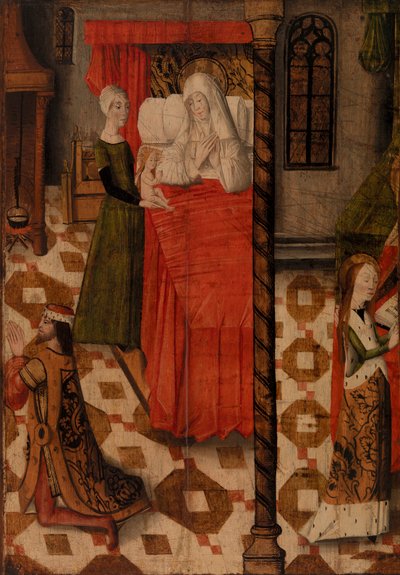 Nacimiento de la Virgen, un donante varón y la educación de la Virgen de Unknown artist