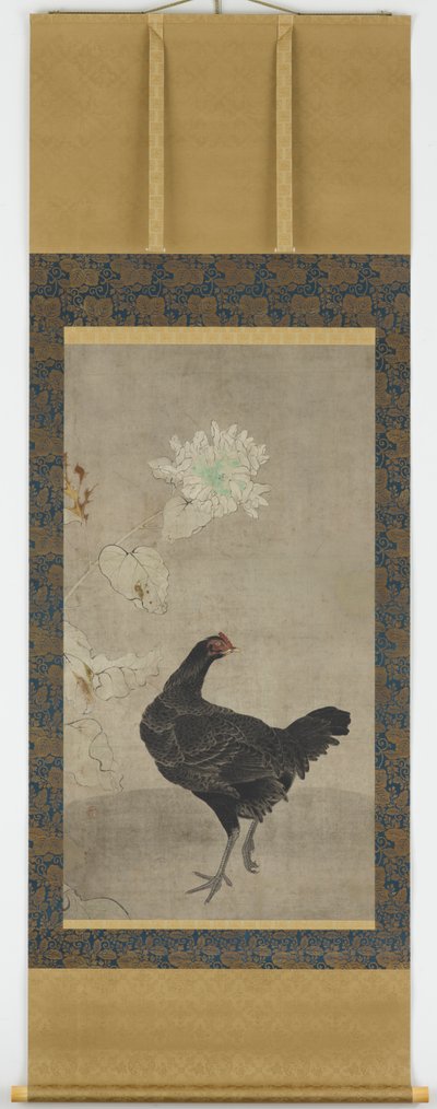 Gallina negra y un girasol de Unknown artist