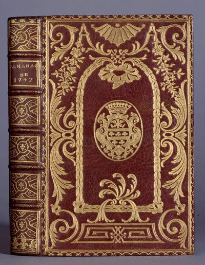 Cubierta de libro, encuadernación con adornos variados a los brazos de la familia Cotte de un almanaque de 1747 de Unknown artist