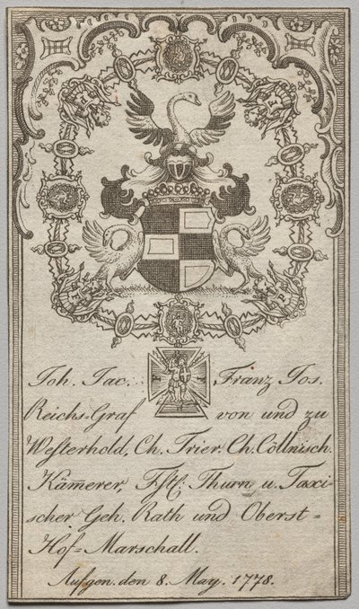 Exlibris: Johan. Jac. Franz-Joseph, Reichs-Graf von Westerhold de Unknown artist