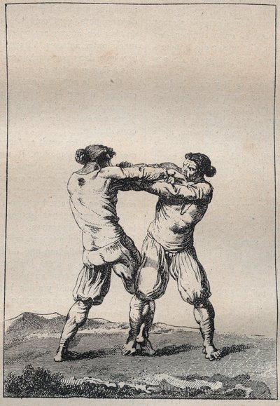 Luchadores bretones grabado en "Viaje en Finisterre o Estado de este departamento en 1794 y 1795" por Jacques Cambry (1749-1807) de Unknown artist