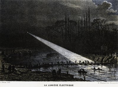 Construcción de defensas a través del Sena por la noche utilizando luz de arco. Verruga franco-prusiana de Unknown artist