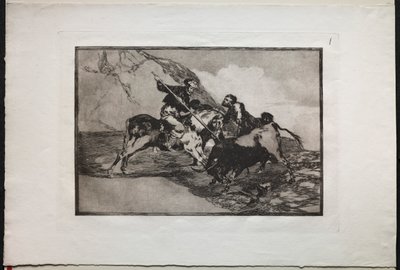 Corridas de toros: La forma en que los antiguos españoles cazaban toros a caballo en campo abierto de Unknown artist