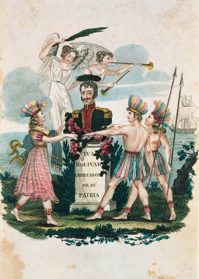 Busto del héroe militar y político venezolano Simón Bolívar (grabado coloreado) de Unknown artist