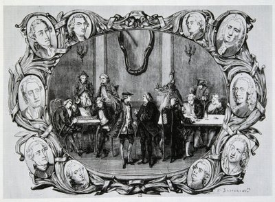 Café Procope en París en el siglo XVIII con Buffon, Gilbert, Diderot, D