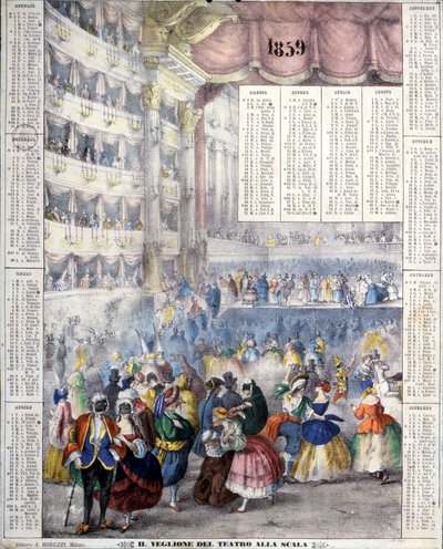Calendario de 1859 representando una noche de Carnaval en el Teatro alla Scala en 1859 de Unknown artist