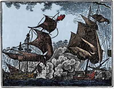 El capitán Thy atacó un galeón de la India (colisión) de Unknown artist