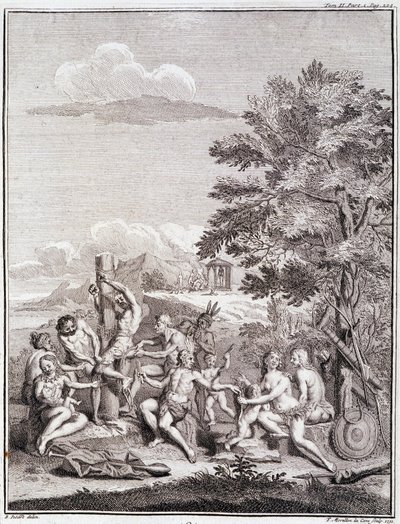 Cautivos sacrificados por los Antis, en Perú - en “Viaje histórico de América del Sur hecho por orden del rey de España” por Don Jorge Juan y Don Antonio de Ulloa, T.II, ed. Jombert, Librería del Rey, París de Unknown artist