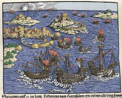 Captura de Jerusalén por los ejércitos sarracenos en febrero de 638. En "Den Edlen Strengen Besten Fromen" de Johann Stumpff de Unknown artist