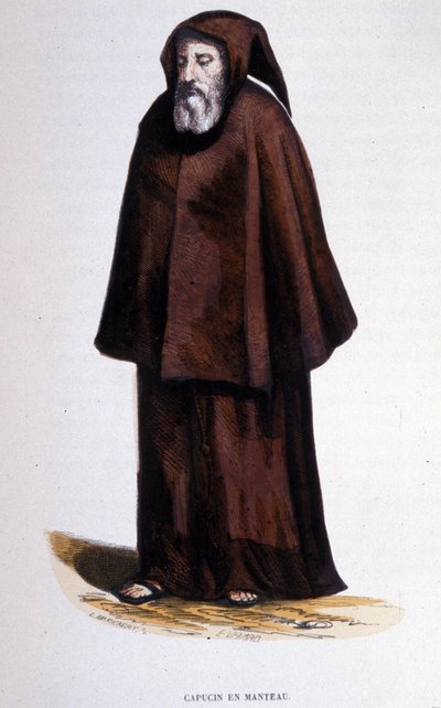 Capuchino con hábito, grabado de un álbum sobre órdenes religiosas, París de Unknown artist