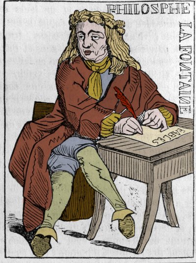 Carta para jugar de la República Francesa (1793) publicada en la Convención Nacional el 21/09/1792, después de la caída de los Reinos: el personaje del filósofo bajo los rasgos de Jean de la Fontaine (1621-1695) poeta francés. En 