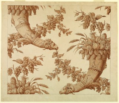 Caricatura para damasco de seda: Cornucopias con cabezas de carnero de Unknown artist