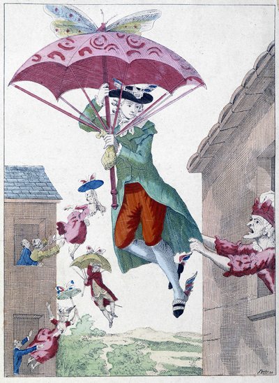 Caricatura sobre la idea de volar de Unknown artist