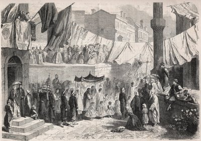 Procesión católica en las calles de Constantinopla con motivo de la Fiesta de Dios - Grabado en “El Mundo Ilustre” de Unknown artist