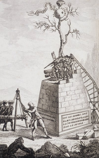 Carga contra Necker - Frontispicio en "Suplemento a la vida privada y ministerio de M. Necker, Director General de Finanzas" por un ciudadano, ed. Pellet, Ginebra de Unknown artist
